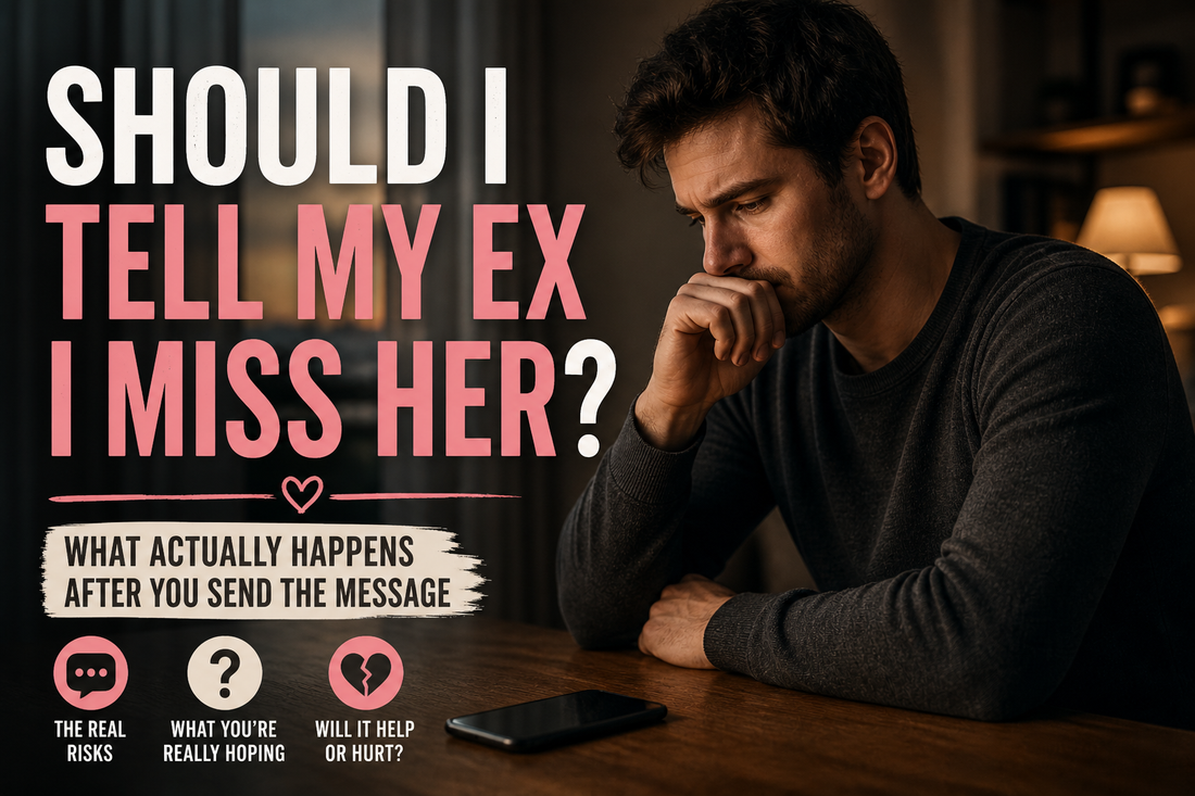 Man thinking about texting his ex girlfriend “I miss you” after a breakup while sitting alone at night