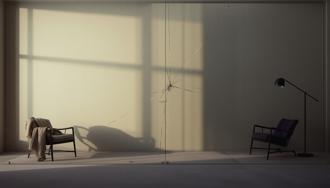 A small crack in glass casting a larger shadow, symbolizing how small problems can feel bigger in a long-distance relationship.