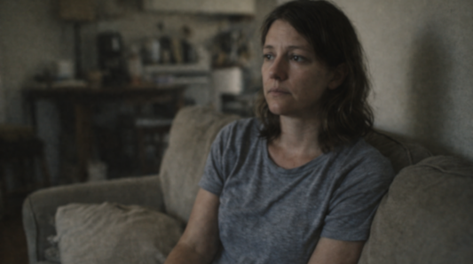 Woman sitting quietly with a worried expression, afraid she may never get over her ex.