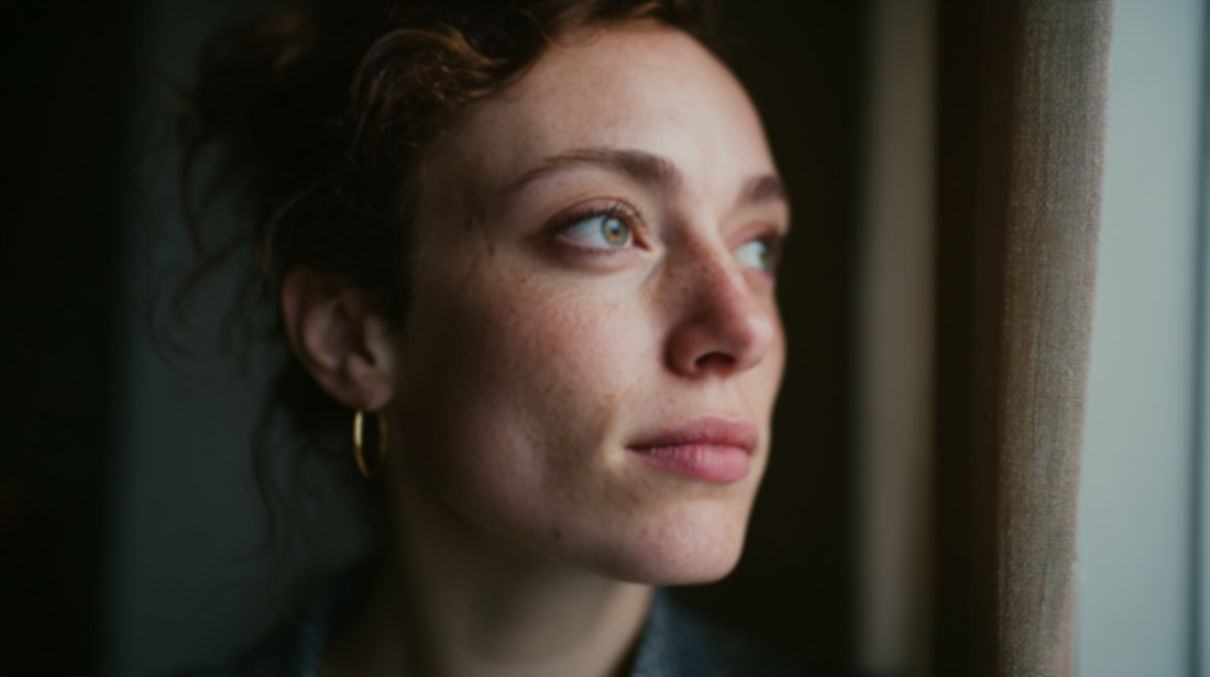 Woman by a window wondering when her ex might begin to miss her.