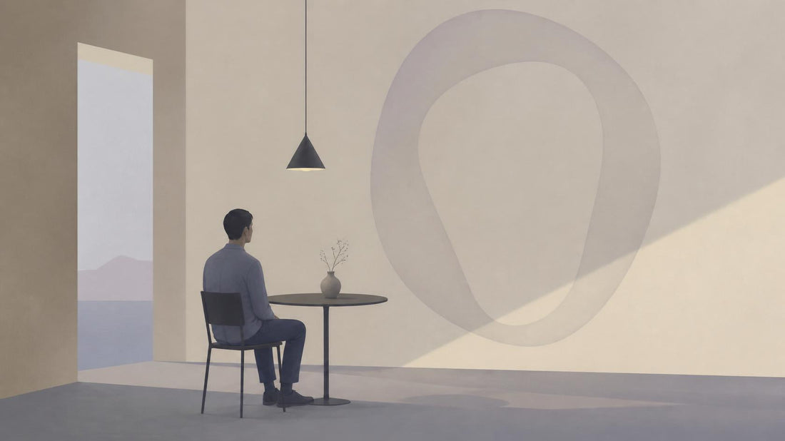 Minimalist illustration of a solitary figure in a quiet room symbolizing feeling empty instead of sad after a breakup.