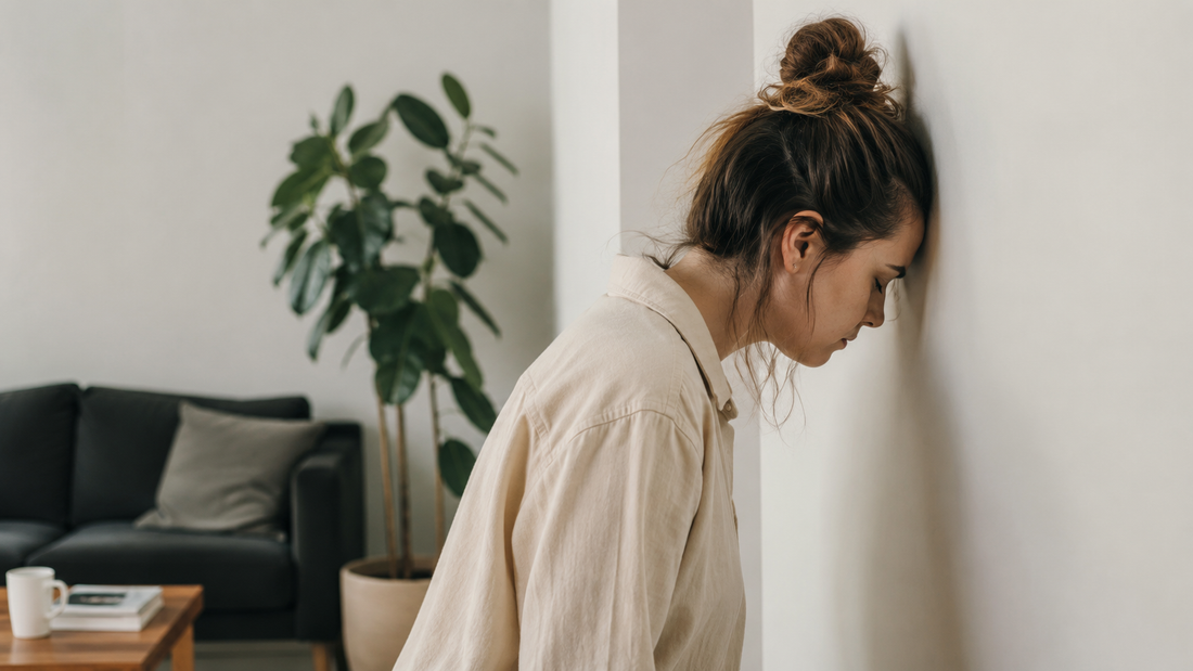 Woman leaning against a wall in emotional distress after an argument with a narcissistic partner