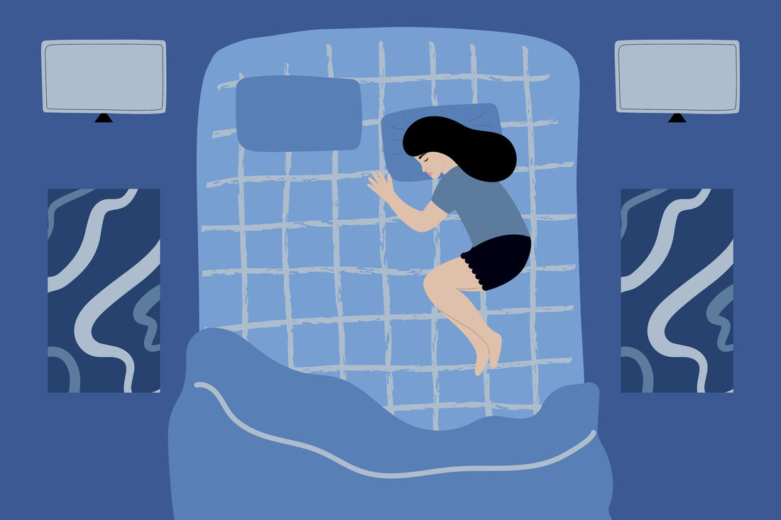 Illustration of a woman lying awake alone in bed at night, symbolising missing someone after a breakup even when the relationship was not right.