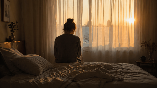 woman sitting on bed looking out window at night reflecting on breakup and unresolved feelings after relationship ends