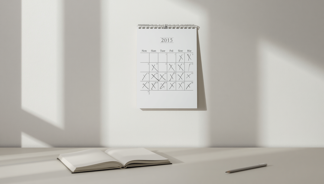 A simple calendar with days crossed off symbolizing letting go as a repeated decision.