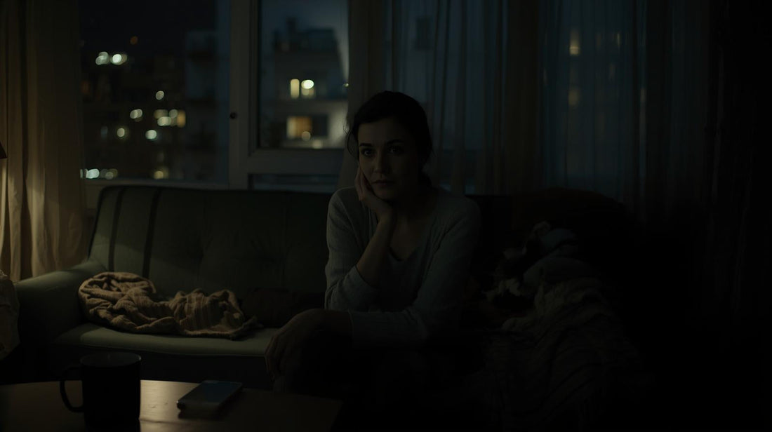 Person sitting alone in a dim apartment at night reflecting after a breakup, capturing the quiet grief and emotional disorientation that follows losing a deep relationship.