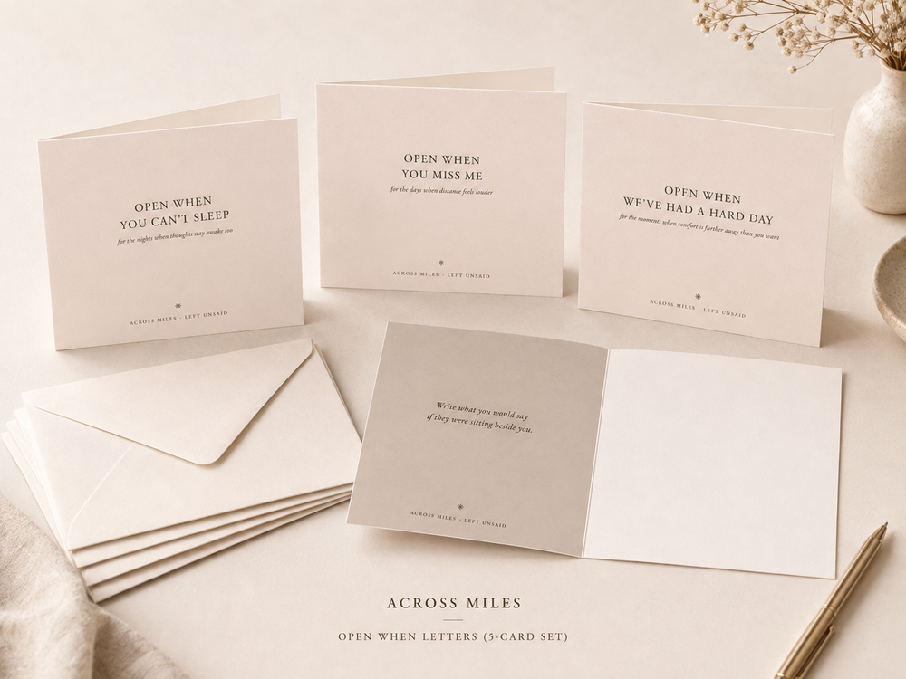 Across Miles Open When Letters five-card set for long-distance couples