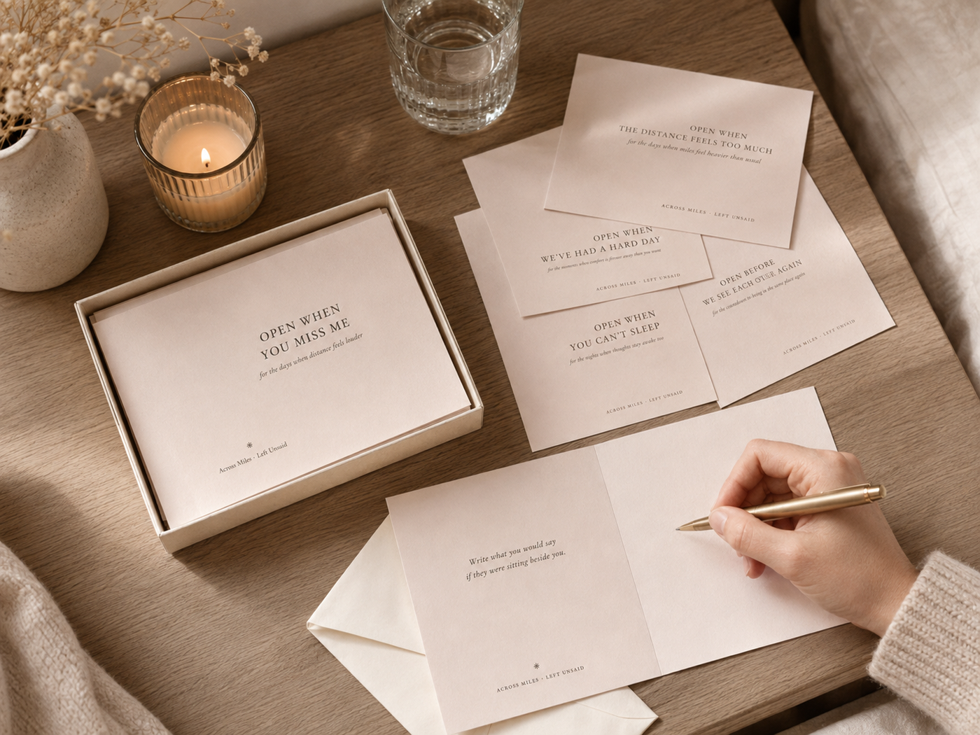 Across Miles Open When letter set for long-distance couples with five cards and matching envelopes