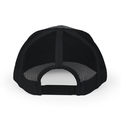black mesh cap with black brim on a white background