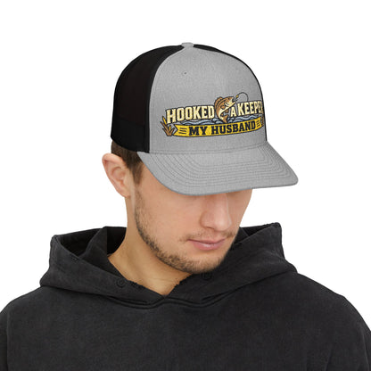 Funny Fishing Trucker Hat – Hooked on My Husband