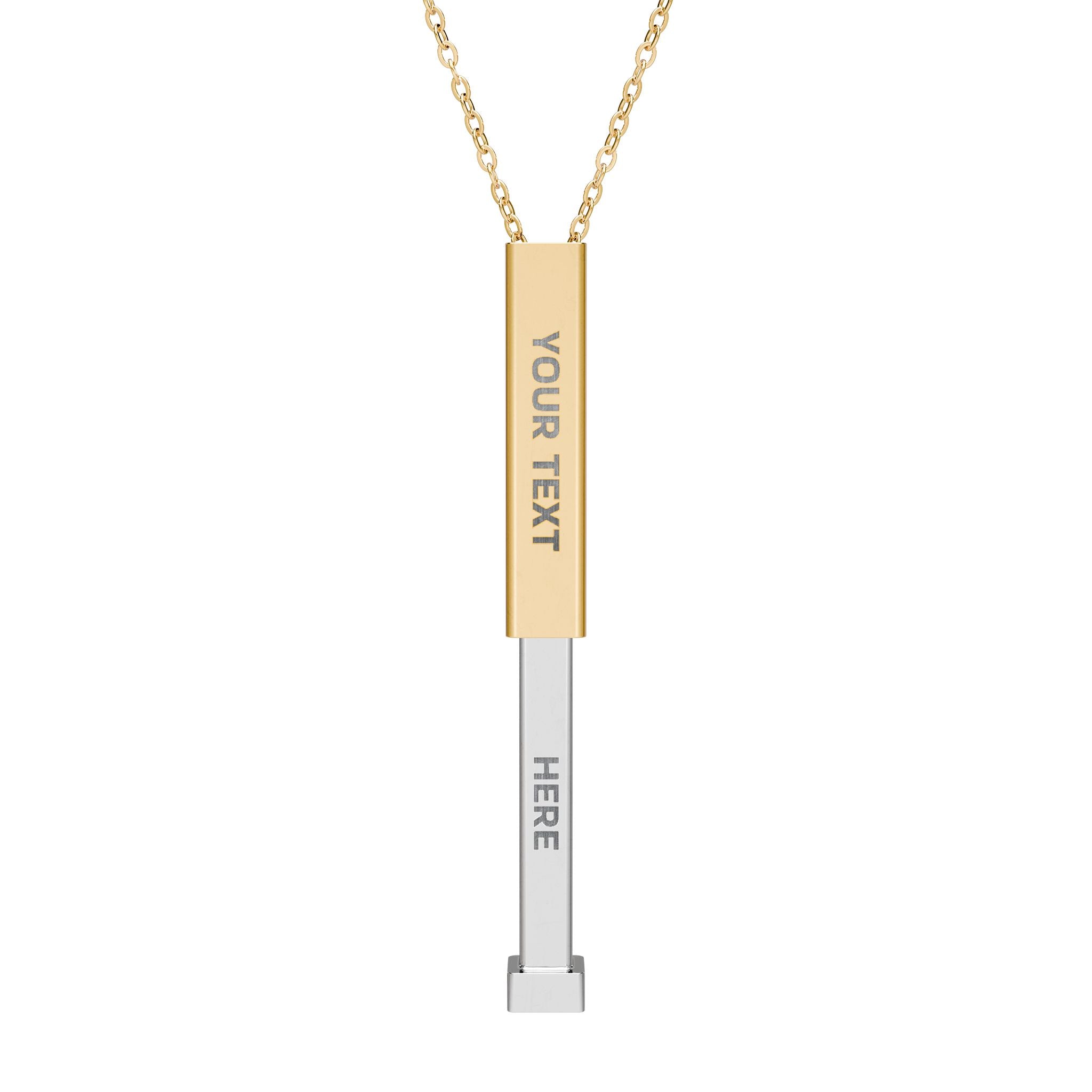 Personalized sliding bar necklace opened to reveal a hidden text engraving area