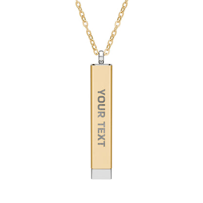 Personalized hidden message sliding bar necklace in gold with silver accent