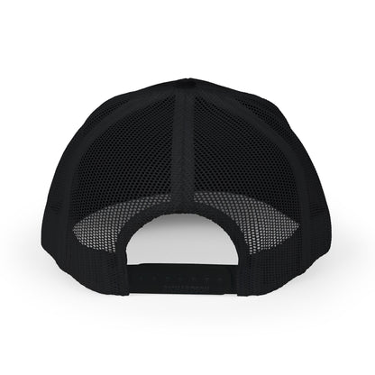 black mesh cap with black brim on a white background