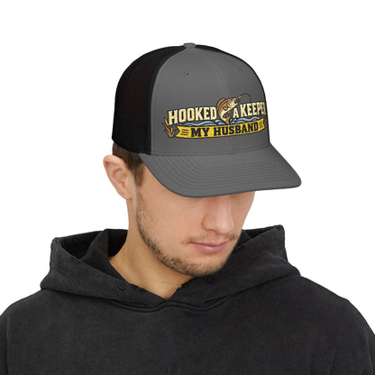 Funny Fishing Trucker Hat – Hooked on My Husband