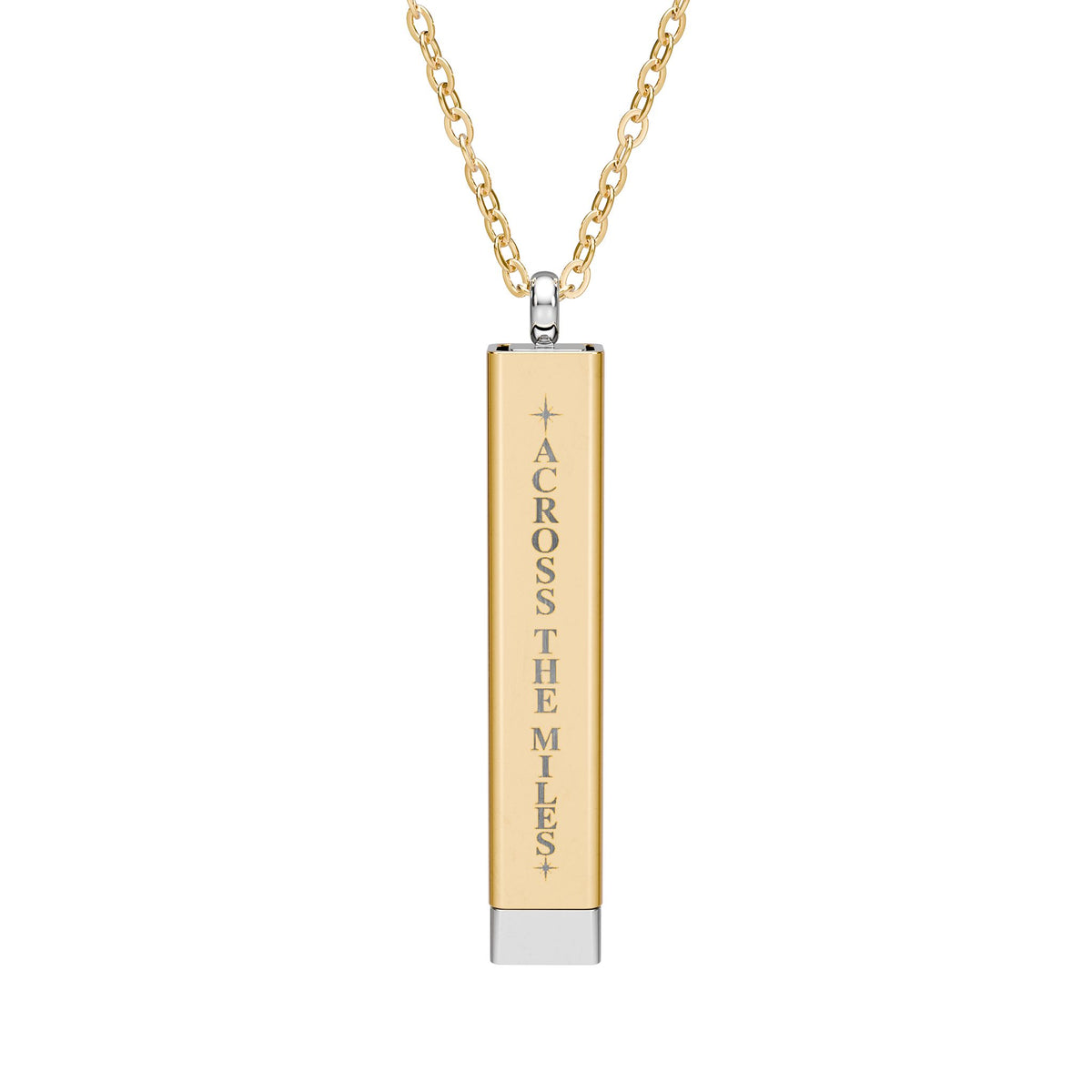 Across the Miles gold tone hidden message sliding bar necklace with silver accent