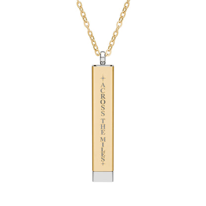 Across the Miles gold tone hidden message sliding bar necklace with silver accent