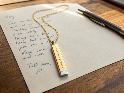 Across the Miles Hidden Message Sliding Bar Necklace