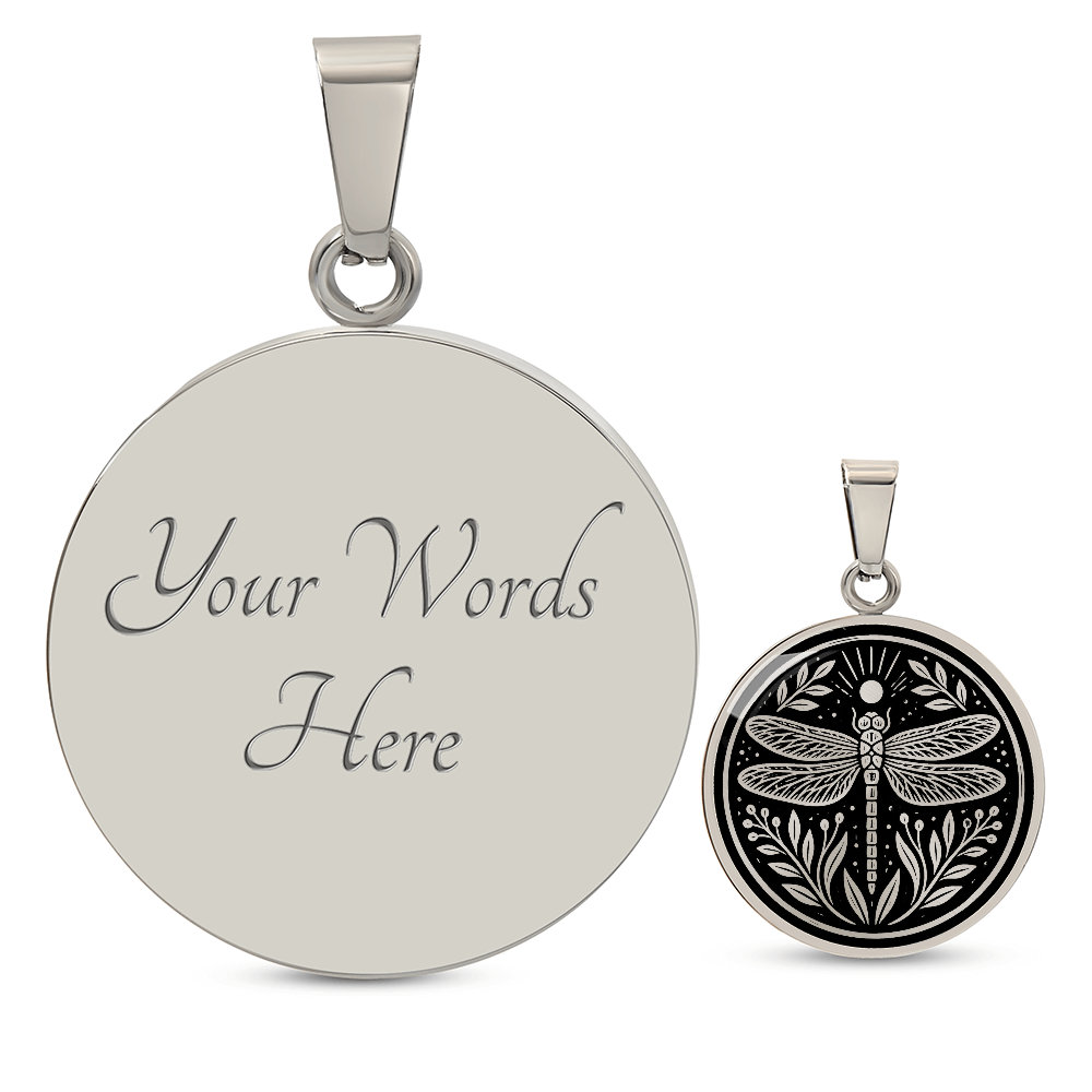 Dragonfly Necklace – Linocut Botanical Wildlife Pendant