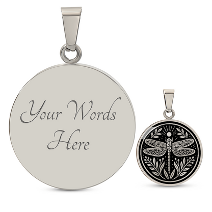 Dragonfly Necklace – Linocut Botanical Wildlife Pendant