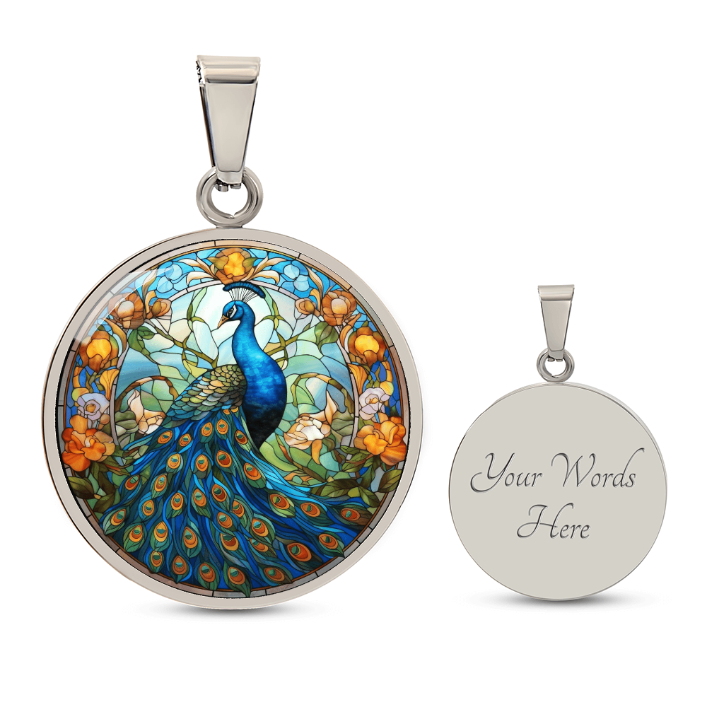 Stained Glass Peacock Necklace – Colorful Bird Art Pendant