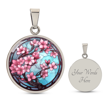 Cherry Blossom Necklace – Pink Stained Glass Floral Pendant
