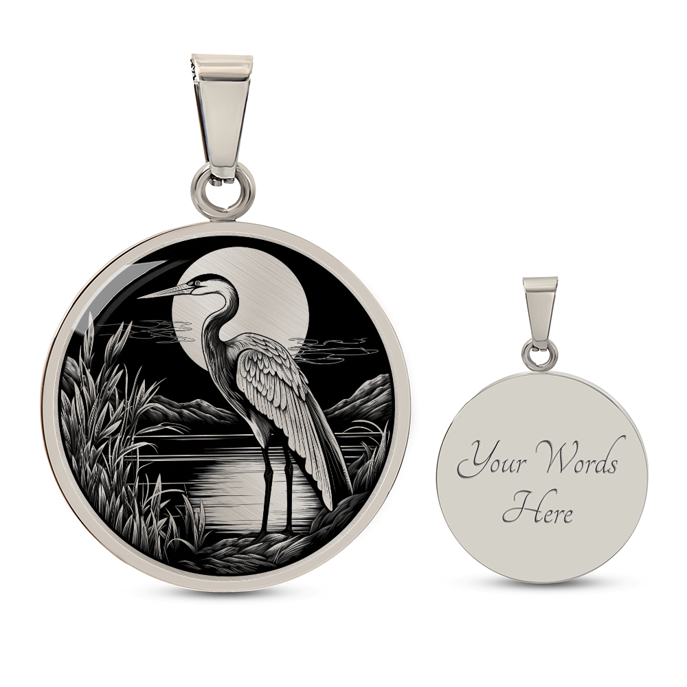 Heron Necklace – Black & White Wetland Bird Pendant
