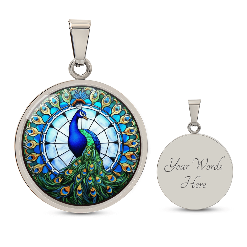 glass art inspired peacock pendant