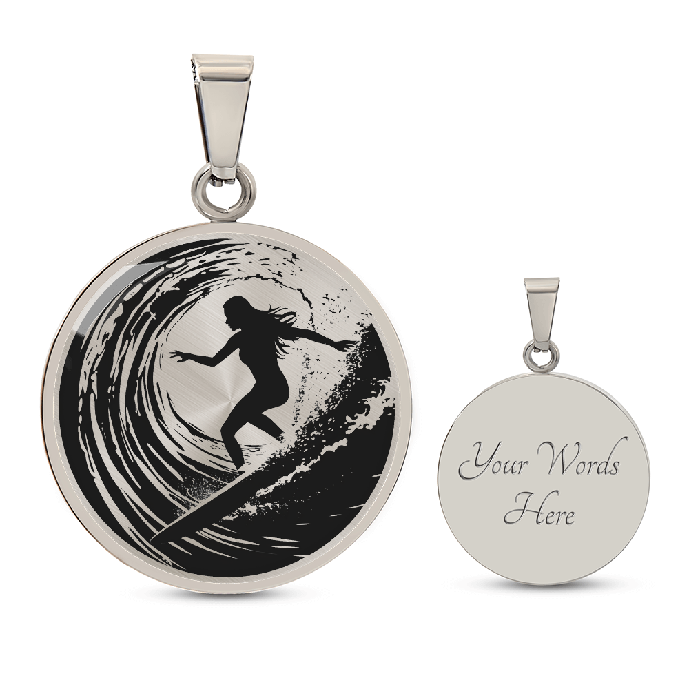 Female Surfer Necklace – Black & White Wave Pendant