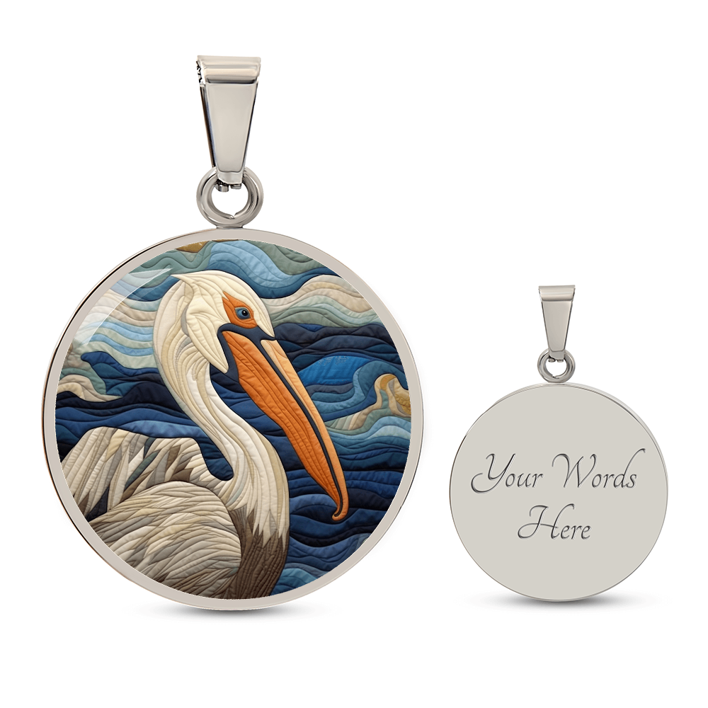 Pelican Quilt Art Necklace – Coastal Bird Pendant Jewelry