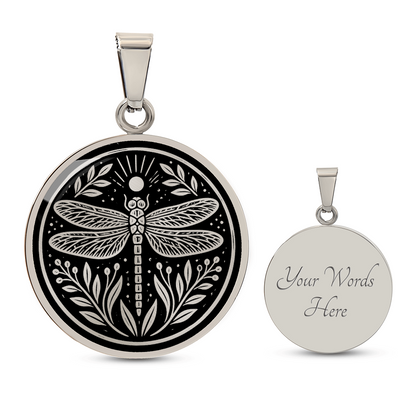 Dragonfly Necklace – Linocut Botanical Wildlife Pendant