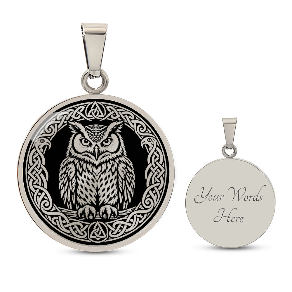 Personalized Celtic owl necklace with optional back engraving