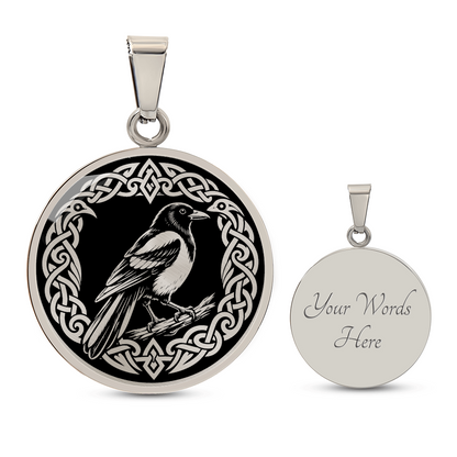 Personalized magpie pendant with optional reverse engraving