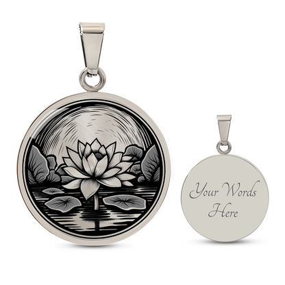 Lotus Pond Necklace – Linocut Botanical Flower Pendant
