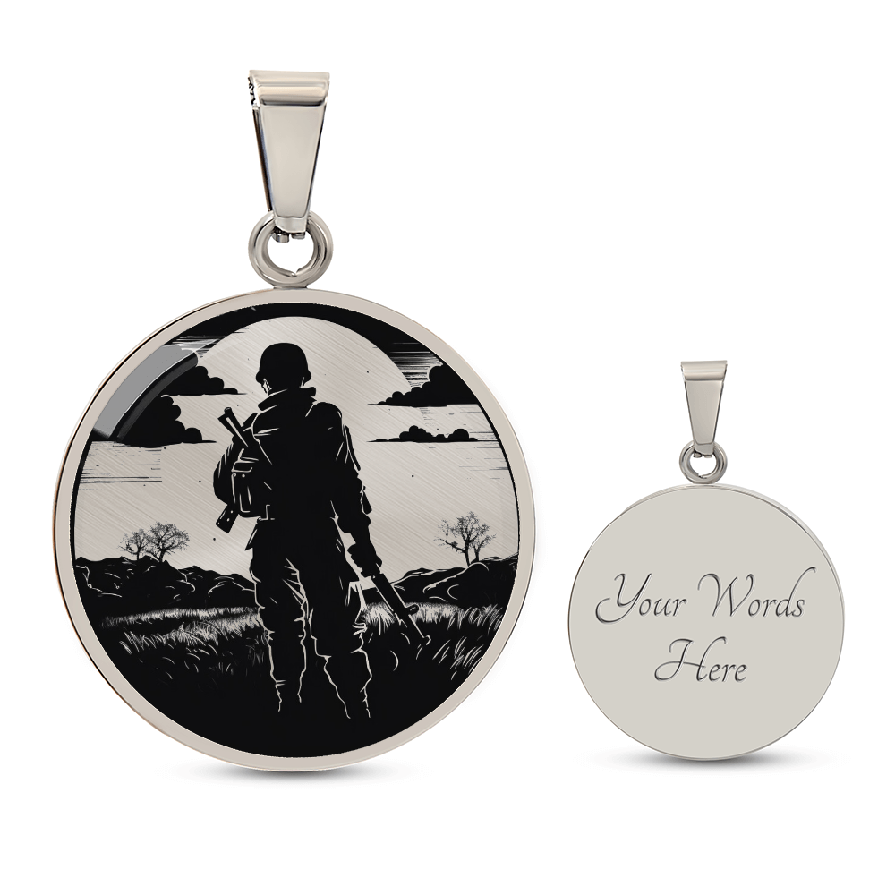 Soldier Silhouette Necklace – Black & White Military Pendant