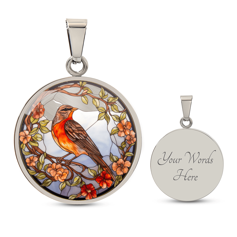 Stained Glass Robin Necklace – Orange-Breasted Bird Pendant