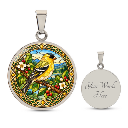 Personalized finch necklace with optional back engraving