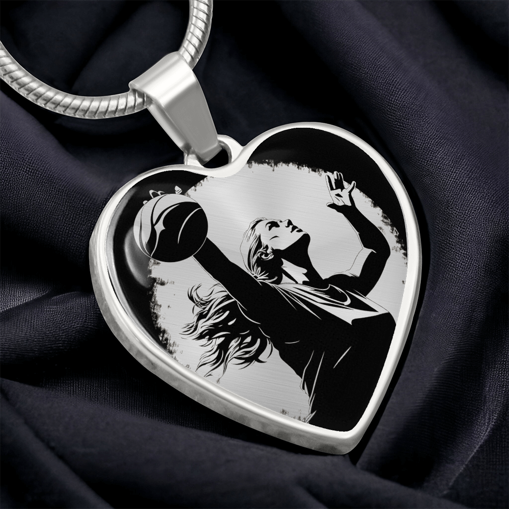 Volleyball necklace featuring volleyball-themed artwork on a heart-shaped pendant, a thoughtful gift for players.