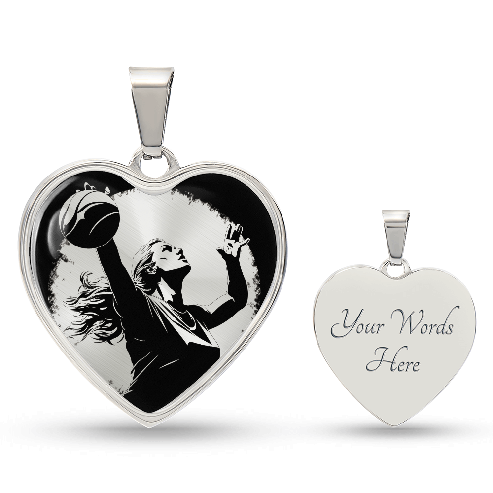 Volleyball necklace featuring volleyball-themed artwork on a heart-shaped pendant, a thoughtful gift for players with engraving