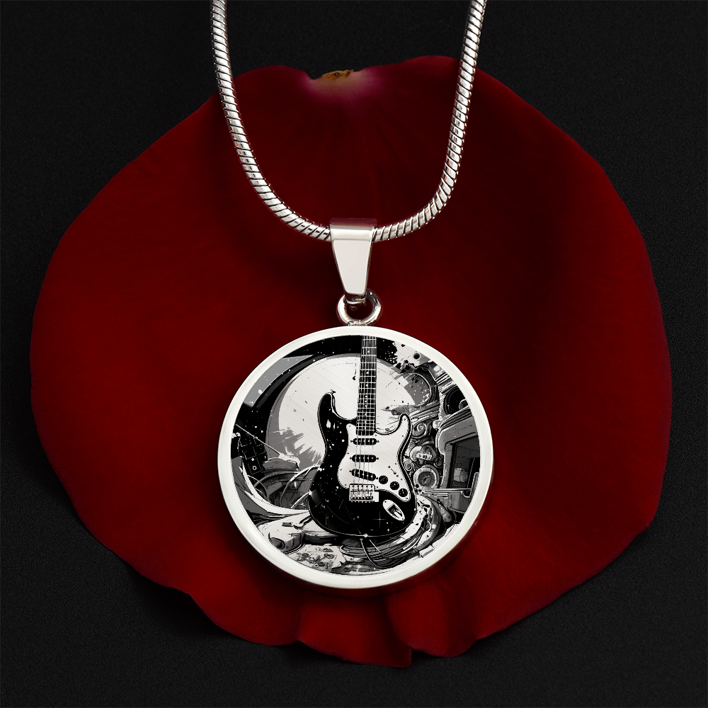 Electric Guitar Necklace – Black & Gold Rock Music Pendant