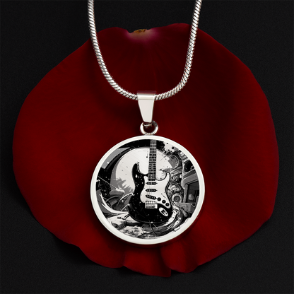 Electric Guitar Necklace – Black & Gold Rock Music Pendant