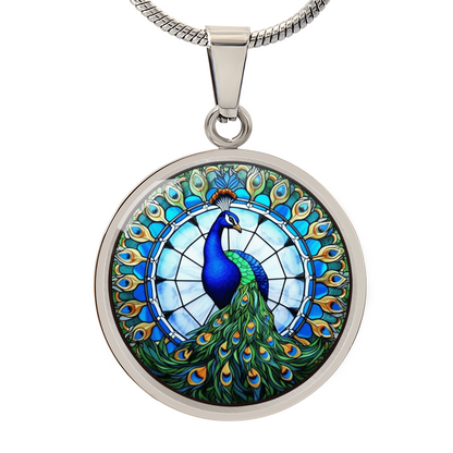 glass art inspired peacock pendant
