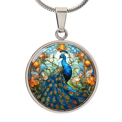 Stained Glass Peacock Necklace – Colorful Bird Art Pendant