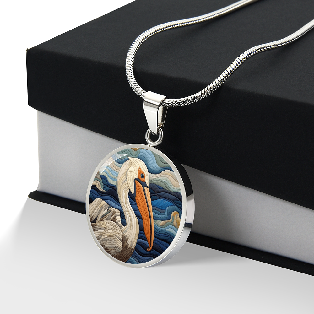 Pelican Quilt Art Necklace – Coastal Bird Pendant Jewelry