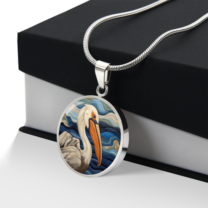 Pelican Quilt Art Necklace – Coastal Bird Pendant Jewelry