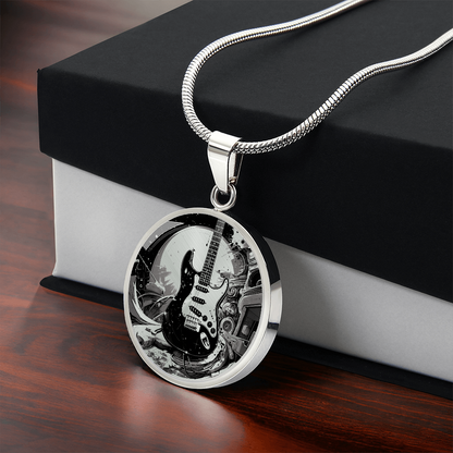 Electric Guitar Necklace – Black & Gold Rock Music Pendant