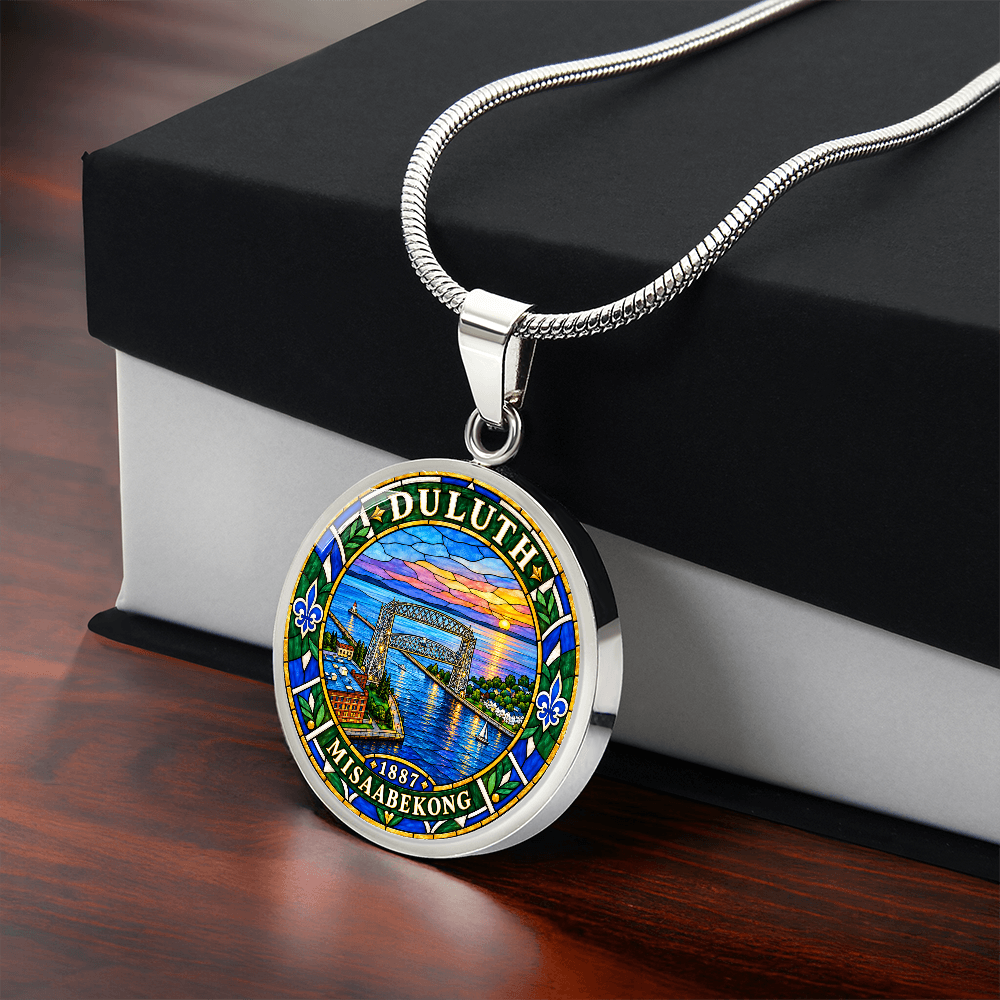 Duluth Minnesota Necklace – Stained Glass Harbor Pendant