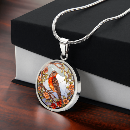 Stained Glass Robin Necklace – Orange-Breasted Bird Pendant