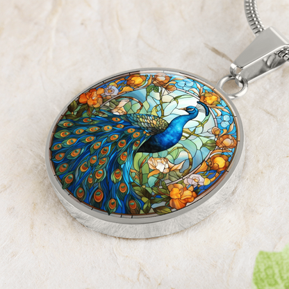 Stained Glass Peacock Necklace – Colorful Bird Art Pendant