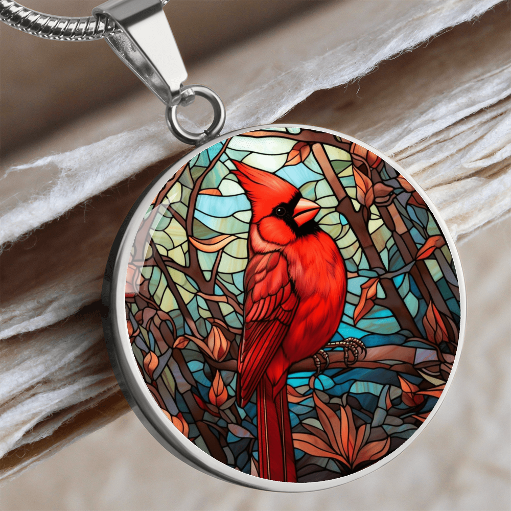 Stained Glass Cardinal Necklace – Colorful Red Bird Pendant