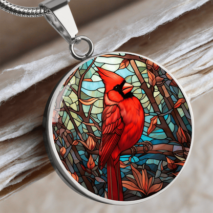 Stained Glass Cardinal Necklace – Colorful Red Bird Pendant